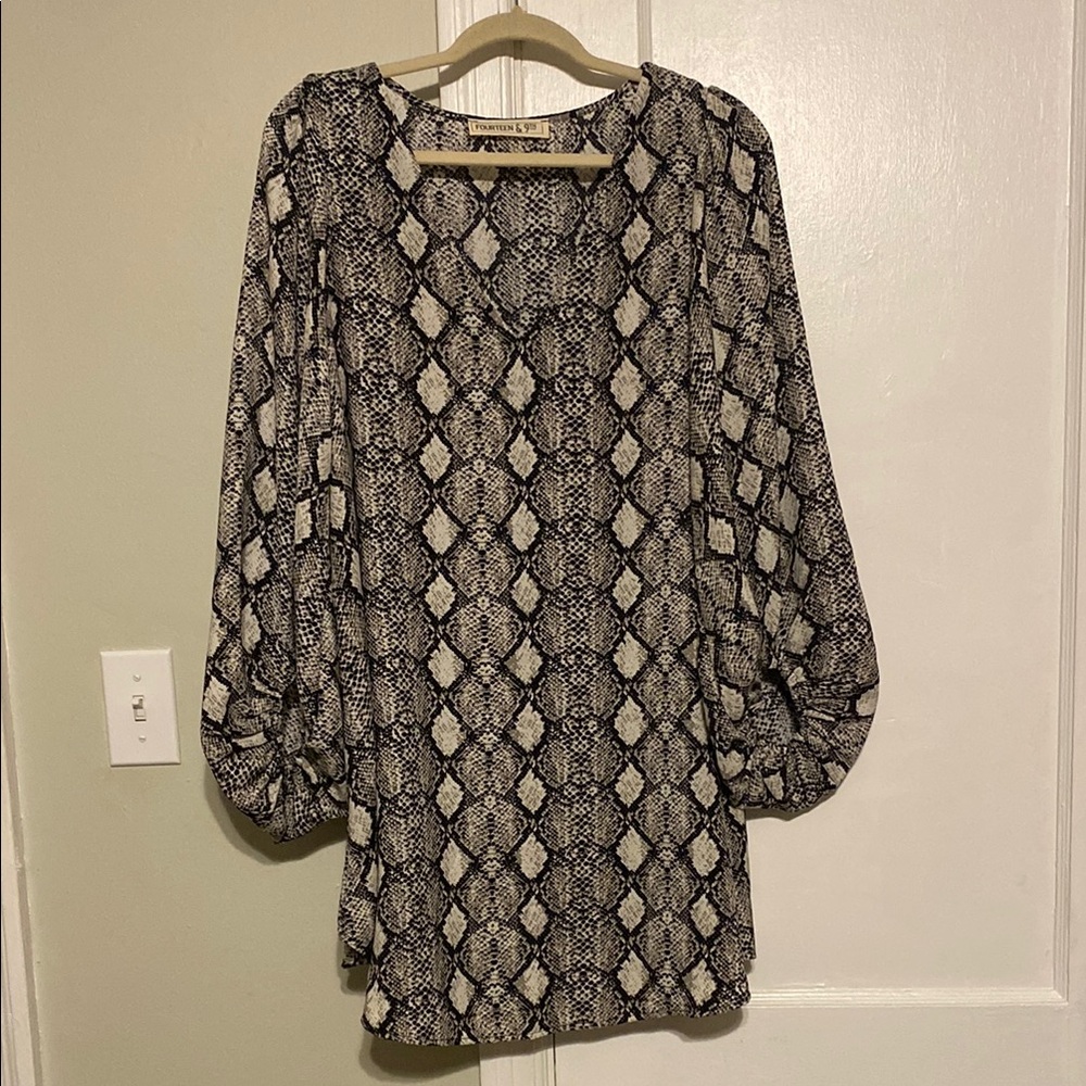Snakeskin Balloon Sleeve Mini Dress